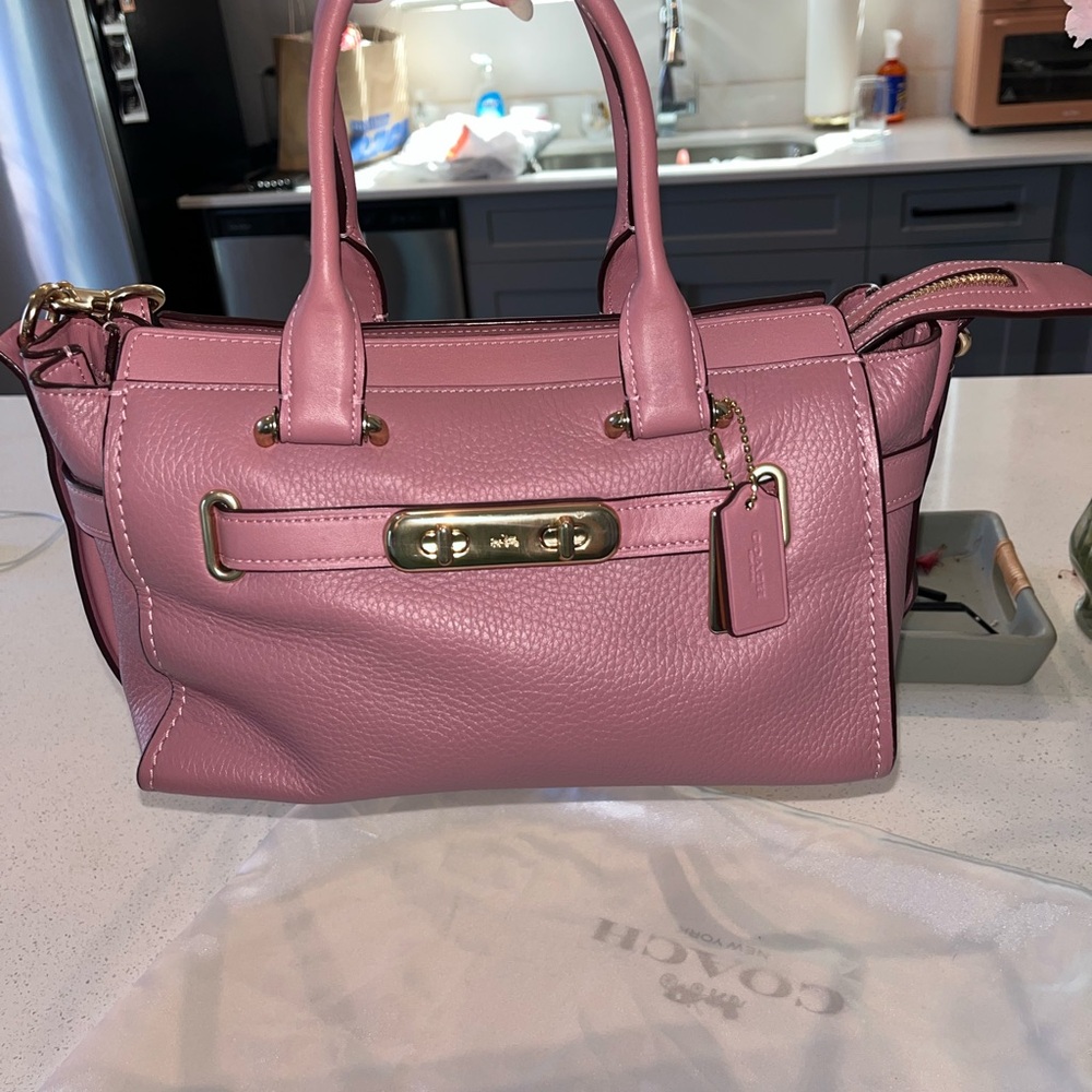 Coach Rose Pink Pebbled Leather Satchel with Gold-Tone Hardware